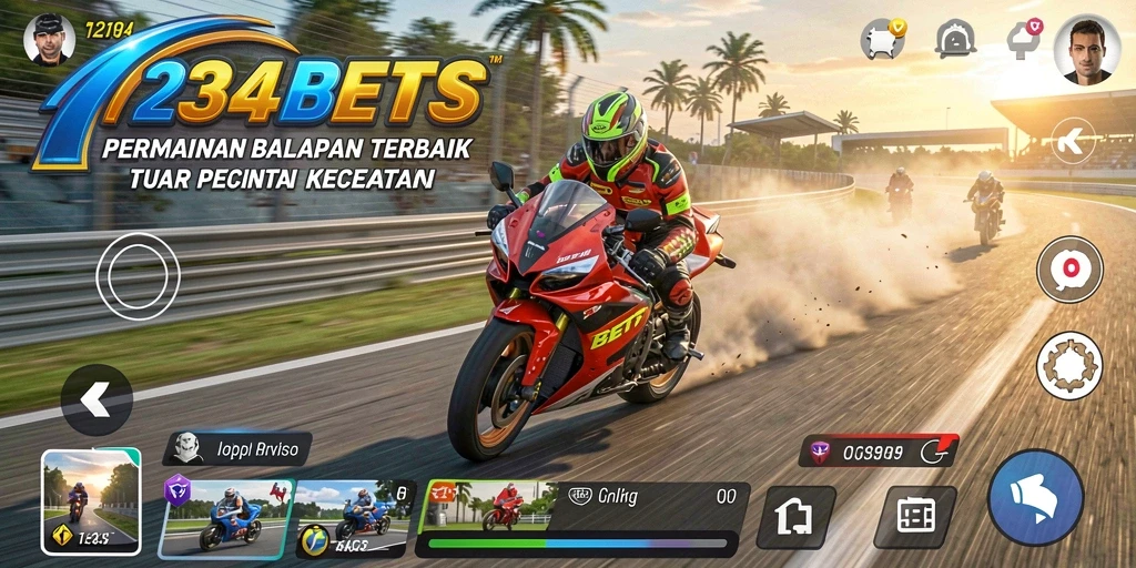 Gameplay menegangkan di balapan 1234BETS dengan mobil balap cepat.