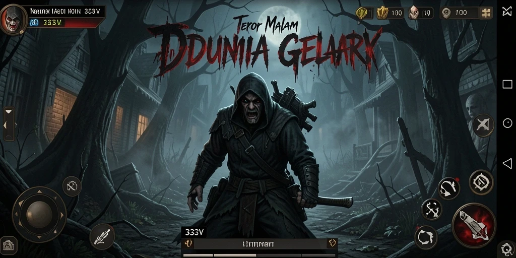 Screenshot utama dari gameplay 333V menampilkan momen mencekam di ruangan gelap.