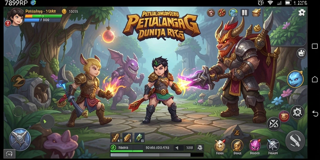 Screenshot gameplay RPG 789RP yang menunjukkan pertarungan epik dan dunia fantasi.