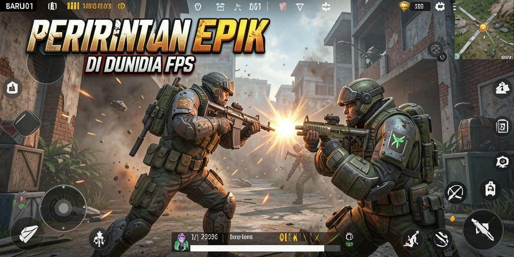 Tangkapan layar gameplay BARU01 menampilkan aksi pertempuran intens di FPS.