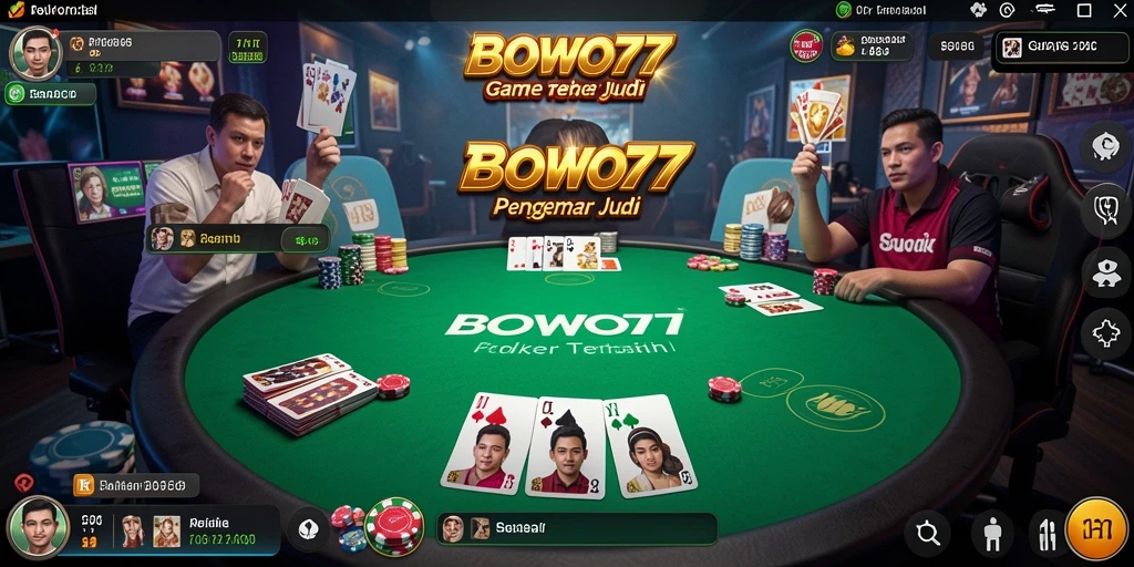 Screenshot tampilan gameplay seru BOWO77 yang menampilkan permainan poker.