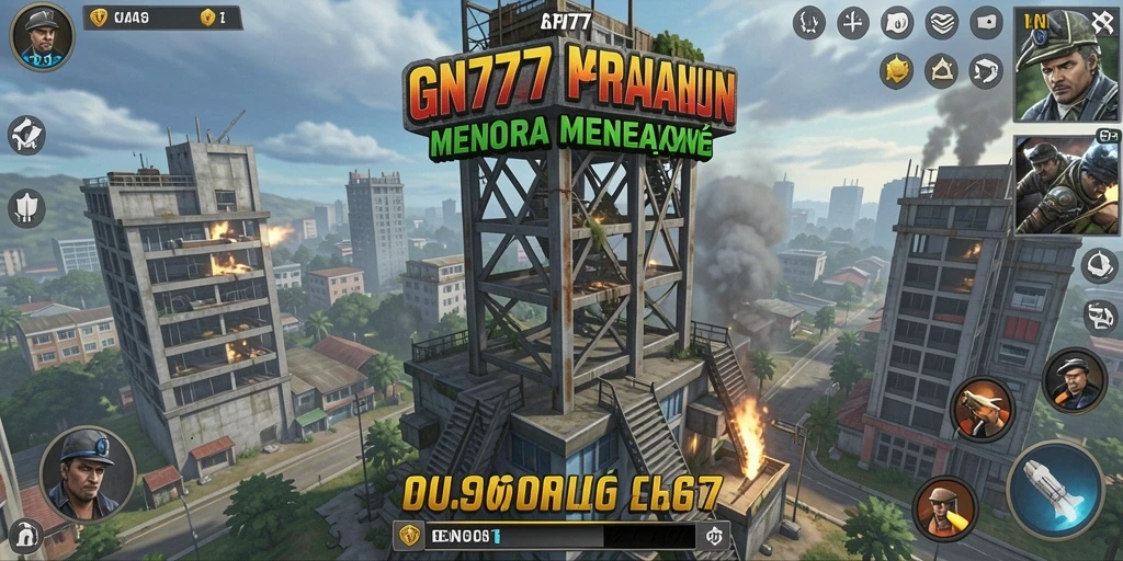 Tampilan gameplay GN777 dengan strategi pertahanan menara.