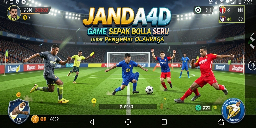 Tampilan gameplay menegangkan dalam JANDA4D saat bertanding di lapangan sepak bola.