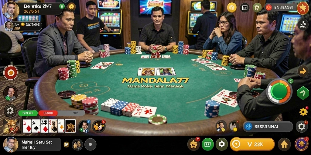 Tampilan gameplay poker yang seru dan kompetitif di MANDALA77.
