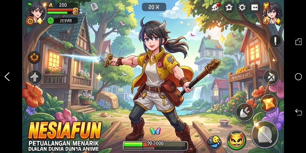 Tampilan gameplay NESIAFUN yang menakjubkan dalam dunia anime penuh warna.