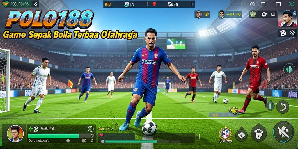 Screenshot gameplay POLO188 menunjukkan aksi seru pertandingan sepak bola.