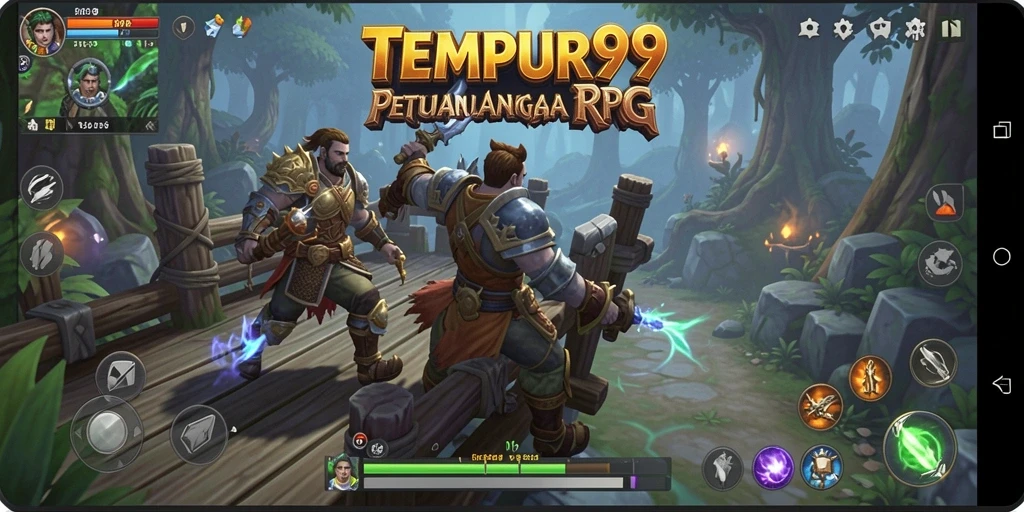 Tangkapan layar gameplay TEMPUR99 yang menampilkan pertarungan seru dan karakter unik.