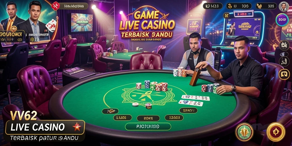 Tampilan gameplay menarik dengan dealer langsung dalam Live Casino.